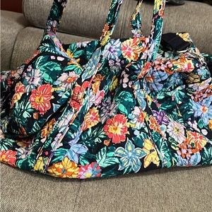 Vera Bradley black and floral weekender bag